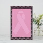 Unlinedダマスク織のピンクのリボン 便箋 (スタンド正面)