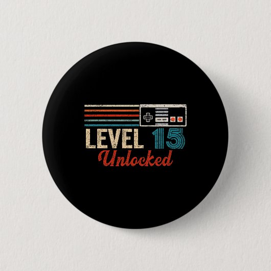 Unlocked Level 15 Birthday Boy Video Game Controll 缶バッジ (正面)