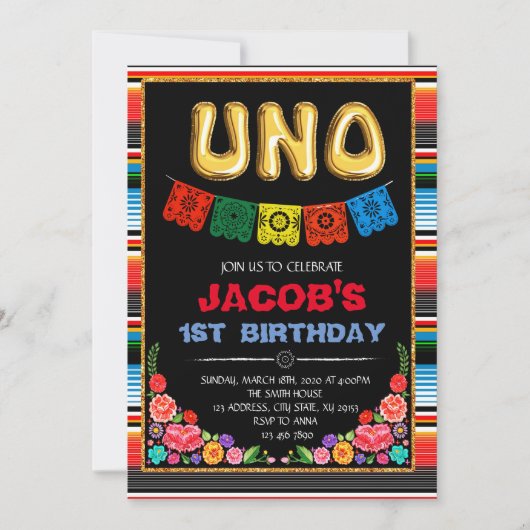UNOフィエスタ誕生日パーティーの招待 招待状 (正面)