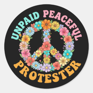 Unpaid Peaceful Protest Floral Peace Sign ラウンドシール