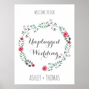 UNPLUGGEDの結婚ようこそフローラ書道の標識 ポスター