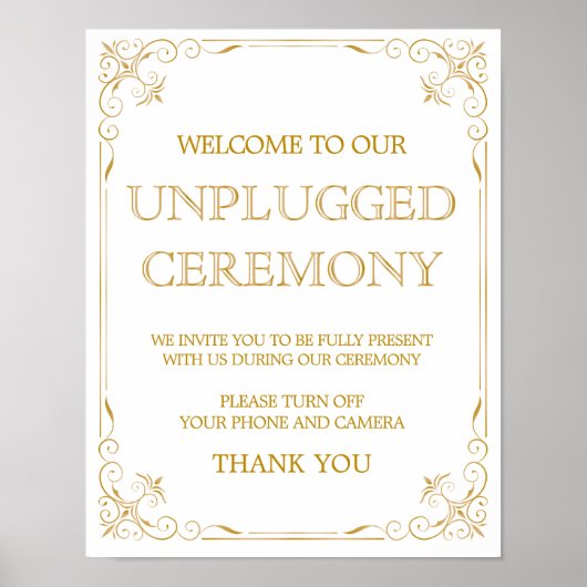 Unplugged Ceremony Wedding Sign | Gatsby Art Deco ポスター (正面)