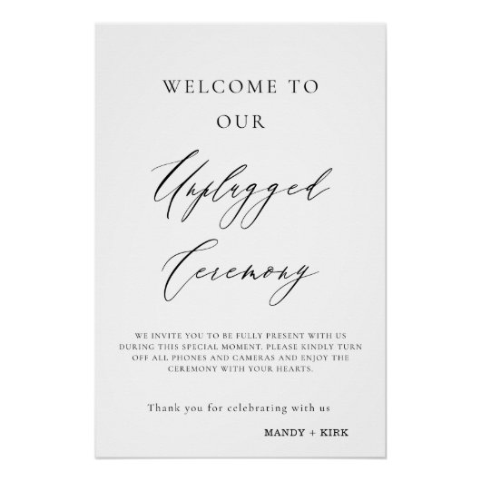 Unplugged+Wedding+Ceremony+Sign+|+してください ポスター (正面)