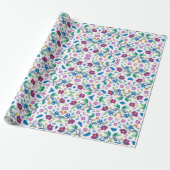 Unrolled and flat views of vibrant floral wrapping ラッピングペーパー (アンロールド)