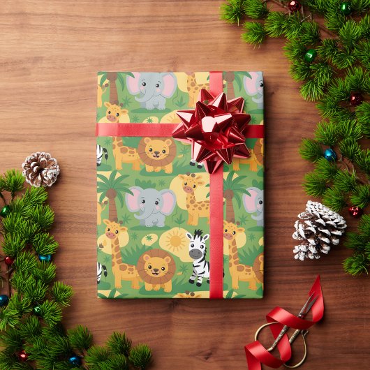 Unrolled gift wrap with a playful jungle theme  ラッピングペーパー
