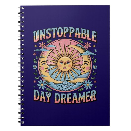 Unstoppable Daydreamer Sun Moon Retro Design  ノートブック (正面)