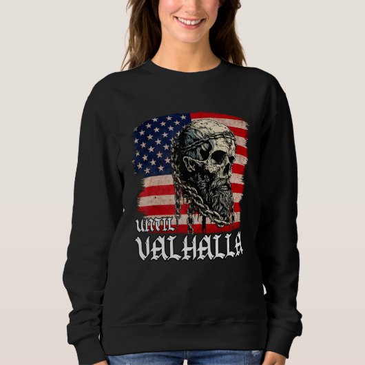 Until Valhalla American Viking US Flag Vintage スウェットシャツ (正面)