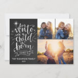 Unto Usクリスマスフォトカード3枚の写真 シーズンカード<br><div class="desc">私たちの黒板の背景を使用する"For Unto Us生まれ a Child is"写真3人の写真とクリスマスカードと楽しいクリスマスを望む。ボーナスパターン（の模様が）ある：バックアはパタ違うーンと色に変更できる。「このテンプレートをパーソナライズ」セクションクリックに移動してクリック、下に「更にカスタマイズパーソナライズ」を行う。パターンの背景の色を変更して写真と調整し、8つのパターンのオプションから選違う択できる。パターンを変更するにクリックは、パターン名の横にある目のシェイプをオンまたはオフにする。</div>