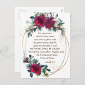 Unto Us子供はイザヤ生まれアの9:6クリスマスのバラ シーズンポストカード (正面/裏面)