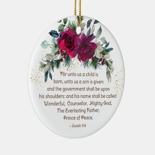 Unto Us子供はイザヤ生まれアの9:6クリスマスのバラ セラミックオーナメント (右)