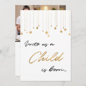 Unto Us子供は写真生まれ金ゴールドクリスマス シーズンカード (正面/裏面)