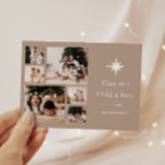 Unto Us a Child is 生まれ Photo Collage Christmas シーズンカード<br><div class="desc">クリスチャンの宗教的な写真のコラージュ数々のクリスマスのグリーティングカードの機能Unto私たちチャイルド生まれは、クリスマスの星と図解入りの、写真付きの白いタイポグラフィとニュートラルトープの背景に6つの写真である。</div>