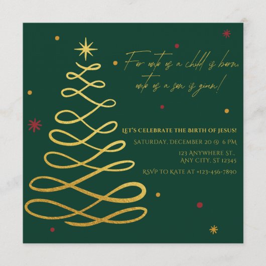 Unto Us A Child Is Born Christmas Party Invitation 招待状 (正面)