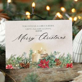 Unto Us a Child Is Born Floral Christmas Card ノートカード