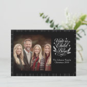 Unto Us A Child Is Born Plaid Photo Christmas Card シーズンカード (スタンド正面)