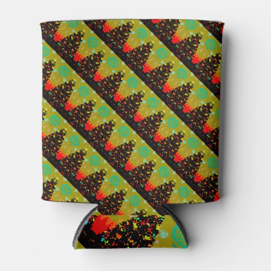 Unusual Fun Trendy Christmas Tree Folk Art 缶クーラー (正面)