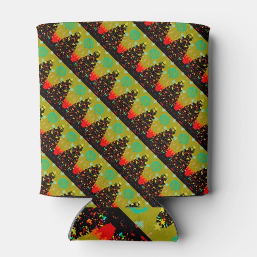 Unusual Fun Trendy Christmas Tree Folk Art 缶クーラー (裏面)