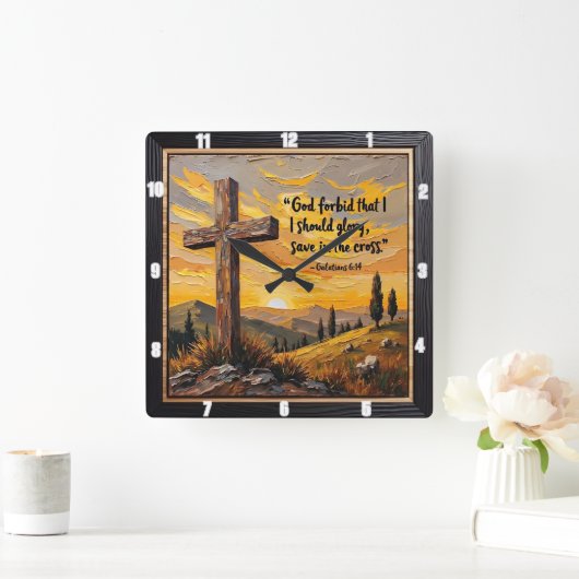 Unwavering Faith: Cross's Enduring Power スクエア壁時計 (ホーム)