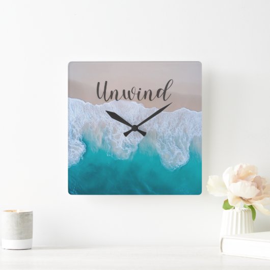 Unwind Ocean Beach Wall Clock スクエア壁時計 (ホーム)