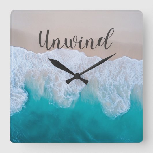 Unwind Ocean Beach Wall Clock スクエア壁時計 (正面)