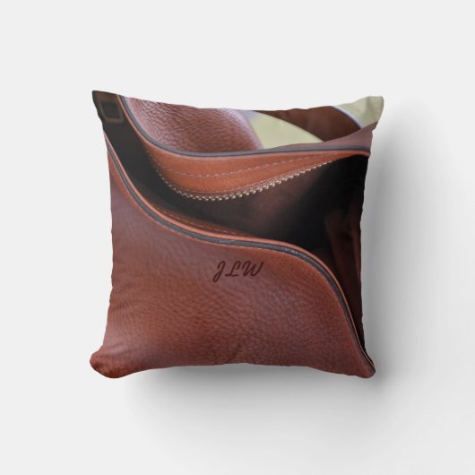 Unzipped Brown Leatherカスタマイズフェイク可能 クッション (正面)