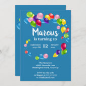 UpとBalloonsの遠くに誕生日パーティーへの招待 招待状 (正面/裏面)