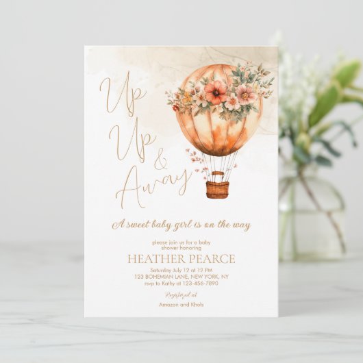 UpとBoho熱遠くに気球ベビーシャワー 招待状 (スタンド正面)