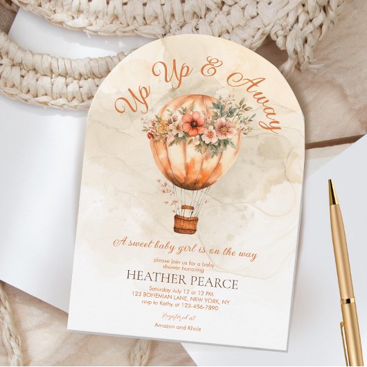 UpとBoho熱遠くに気球ベビーシャワー 招待状