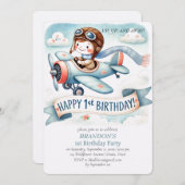 Up & 遠くに1th Birthday Boy Airplane 招待状 (正面/裏面)