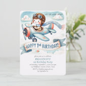 Up & 遠くに1th Birthday Boy Airplane 招待状 (スタンド正面)