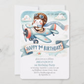 Up & 遠くに1th Birthday Boy Airplane 招待状 (正面)