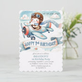 Up & 遠くに1th Birthday Boy Airplane 招待状 (スタンド正面)