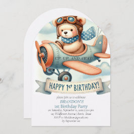 Up & 遠くに1th Birthday Boy Airplane 招待状