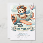 Up & 遠くに1th Birthday Boy Airplane 招待状 (正面)