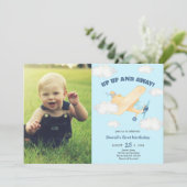 Up & 遠くにFirst Boy誕生日飛行機写真 招待状 (スタンド正面)