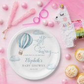 Up And Away Blue Hot Air Balloon Boy Baby Shower ペーパープレート (パーティー)