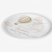 Up And Away  Hot Air Balloon Neutral Baby Shower ペーパープレート (アングル)