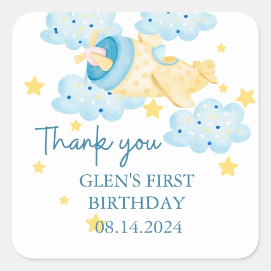 Up and Yellow Airplane遠くに Thank you スクエアシール (正面)