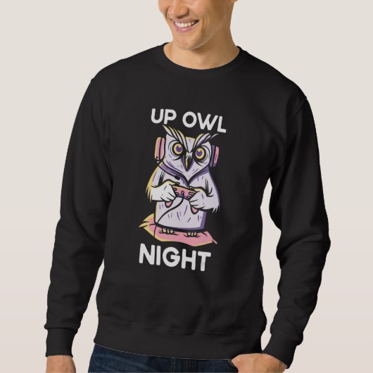 Up Owl Night Gaming Owl Animal Video Game  Gamer N スウェットシャツ (正面)
