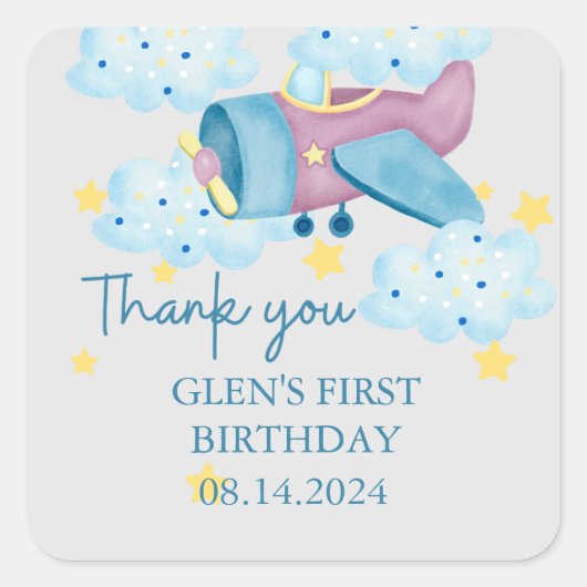 Up UpとPurple遠くに Airplaneありがとう スクエアシール (正面)