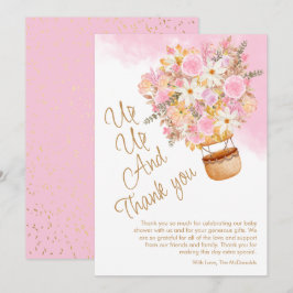 Up, Up, and – ピンク遠くにフローラバルーン赤ちゃんシャワー サンキューカード