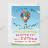 Up, Up, and Away Hot Air Balloon 1st Birthday 招待状 (正面)