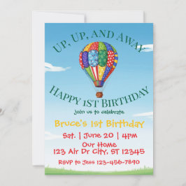 Up, Up, and Away Hot Air Balloon 1st Birthday 招待状