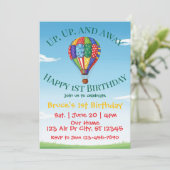 Up, Up, and Away Hot Air Balloon 1st Birthday 招待状 (スタンド正面)