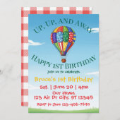 Up, Up, and Away Hot Air Balloon 1st Birthday 招待状 (正面/裏面)