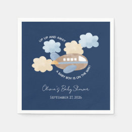 Up Up and Away Watercolor Airplane Boy Baby Shower スタンダードカクテルナプキン