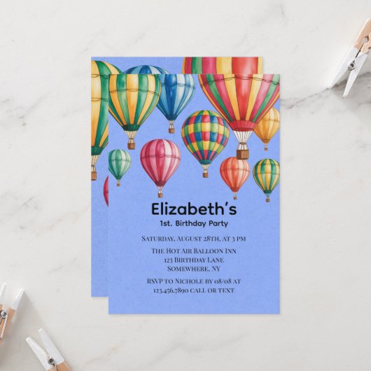 Up Up & Away 1st. Birthday Party 招待状 (正面/裏面インサイチュ)