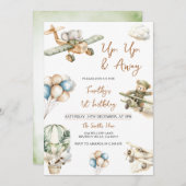 Up Up & Away Airplane Boy 1st Birthday 招待状 (正面/裏面)