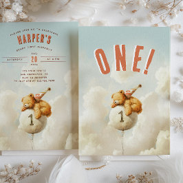 Up、Up、Bearをテーマ遠くににした最初の誕生日 招待状