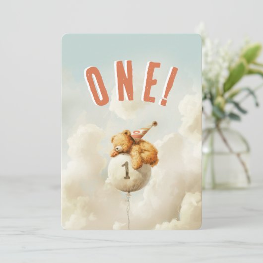 Up、Up、Bearをテーマ遠くににした最初の誕生日 招待状 (スタンド正面)